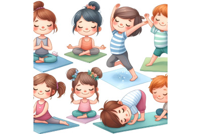 Yoga kids poses vector cartoon