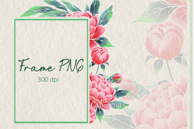 Floral frame PNG | Rectangular frame with peony flowers