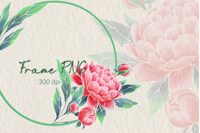 Floral frame PNG | Round frame with peony flowers