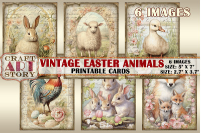 Vintage Easter animals Collage picture cards Atc ACEO
