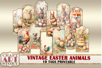 Vintage Easter animal ephemera Tags,scrapbook junk journal