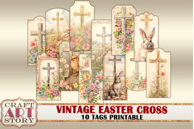 Vintage Easter cross ephemera Tags,scrapbook junk journal