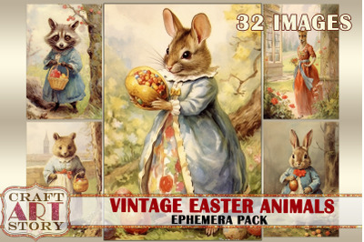 Vintage Easter animals Ephemera Pack,spring card set