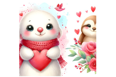 Cute watercolor Valentine Day