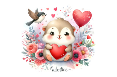 Cute watercolor Valentine Day