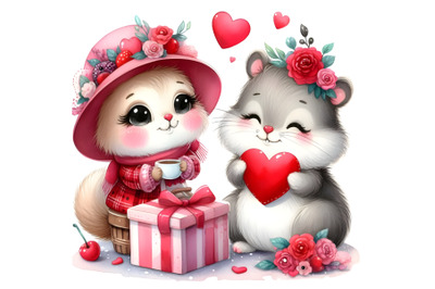 Cute watercolor Valentine Day