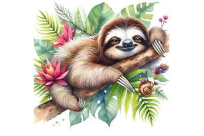 Watercolor sloth illustration