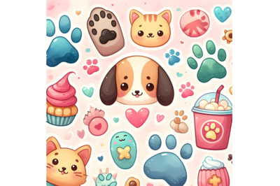 Cute watercolor cartoon Paw logo