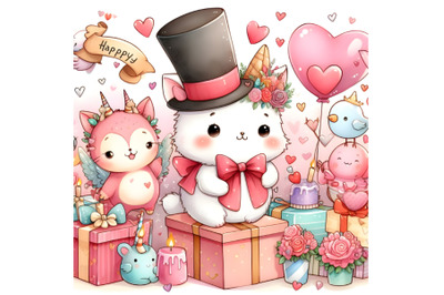 cartoon Valentine Day and cute animal