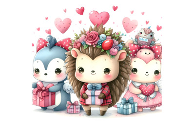 cartoon Valentine Day and cute animal