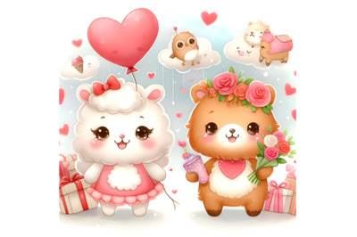 cartoon Valentine Day and cute animal