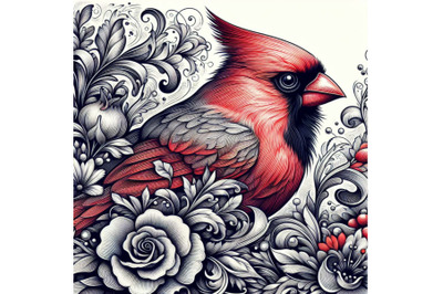 Cardinaldrawing with floral ornament decoration