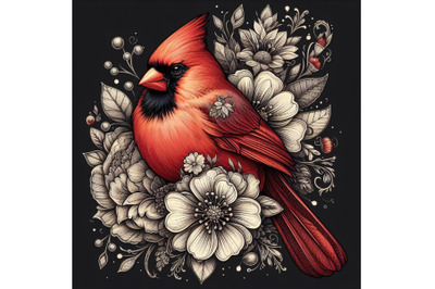 Cardinaldrawing with floral ornament decoration