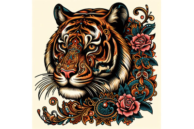 Tiger, with floral ornament decoration