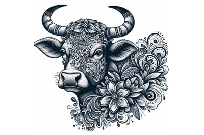 cow, with floral ornament decoration