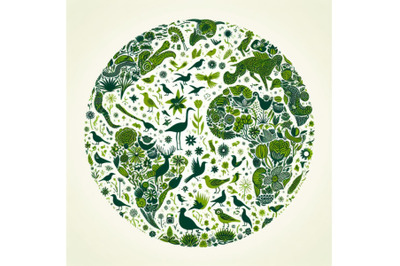 Green globe outline made from birds