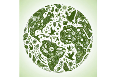 Green globe outline made from birds