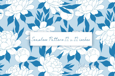 Decorative blue floral pattern | Peony flowers