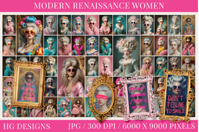 Modern Renaissance Women Illustration Set For Altered Art