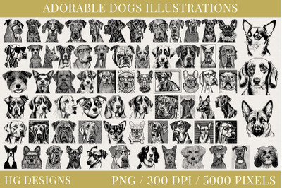 70 Adorable Dogs PNG Illustration Set
