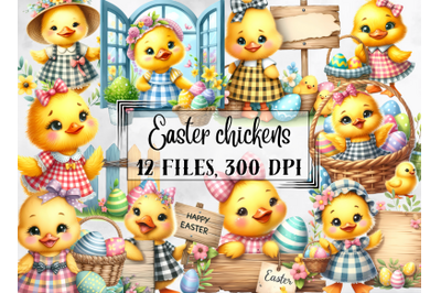 Easter clipart, cute Easter chickens png