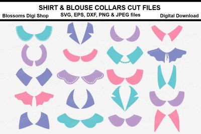 Shirt and Blouse Collars SVG, DXF, EPS, JPEG and PNG cut files