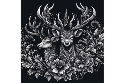 Deer drawing with floral ornament