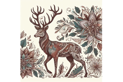 Deer drawing with floral ornament