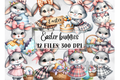 Easter clipart, cute Easter bunnies png