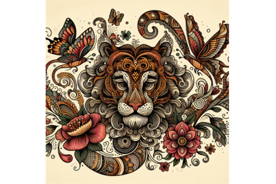 Animal drawing with floral ornament