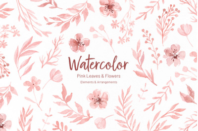 Watercolor Pink Blush Leaves Flowers Png