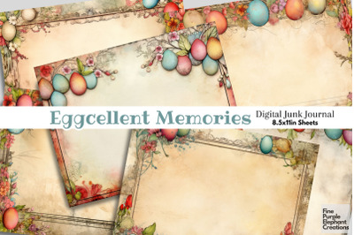 Easter Egg Frame Digital Junk Journal Double Pages | Spring Bunny