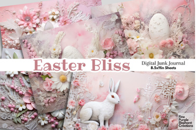 Pink Shabby Chic Easter Digital Junk Journal Double Pages | Spring Bun