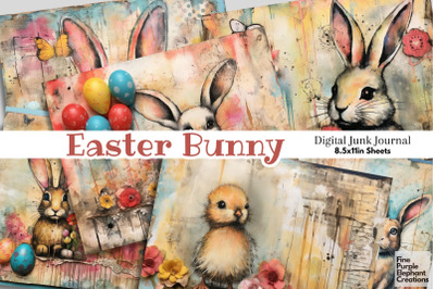 Distressed Easter Bunny Digital Junk Journal Double Pages | Whimsy