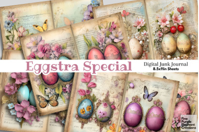 Easter Egg Digital Junk Journal Double Pages | Spring Butterfly Floral