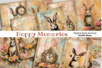 Easter Bunny Distressed Digital Junk Journal Double Pages | Spring Ali