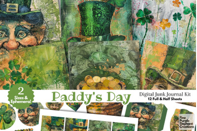 St. Patrick&#039;s Day Digital Junk Journal Kit Half Pages