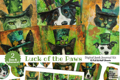 St. Patrick&#039;s Day Pets Digital Junk Journal Kit Half Pages