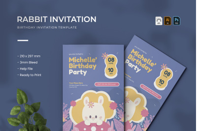 Rabbit Flower - Birthday Invitation