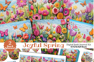 Embroidered Sunshine Meadow Digital Junk Journal Kit Half Pages