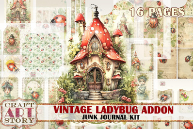 Vintage Ladybug Fantasy Junk Journal Pages ADDON