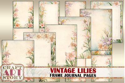 Vintage lilies Frame journal pages&2C;Paper Journal Kit