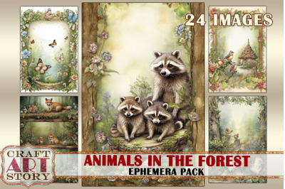 Animals in the forest Ephemera Pack,natural card set