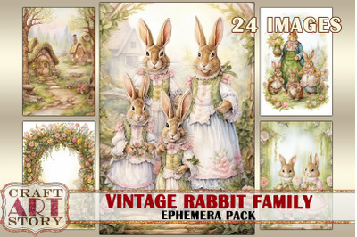 Rabbit family Ephemera Pack,natural spring card set