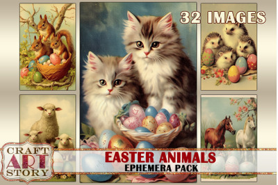 Vintage Easter animals Ephemera Pack,spring card set