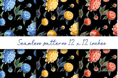 Peony flowers patterns | Floral digital paper