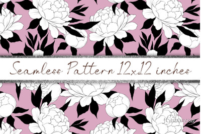 Decorative peony flowers | Seamless floral pattern