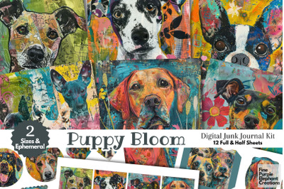 Puppy Dog Spring Digital Junk Journal Kit Half Pages | Easter