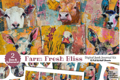 Barnyard Farm Spring Digital Junk Journal Kit Half Pages | Easter Flor