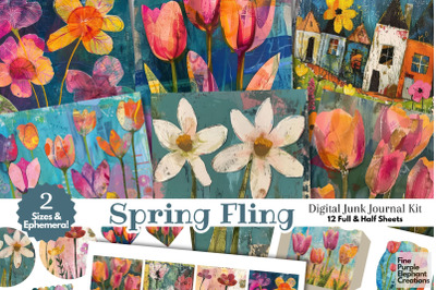 Spring Flowers Digital Junk Journal Kit Half Pages | Easter